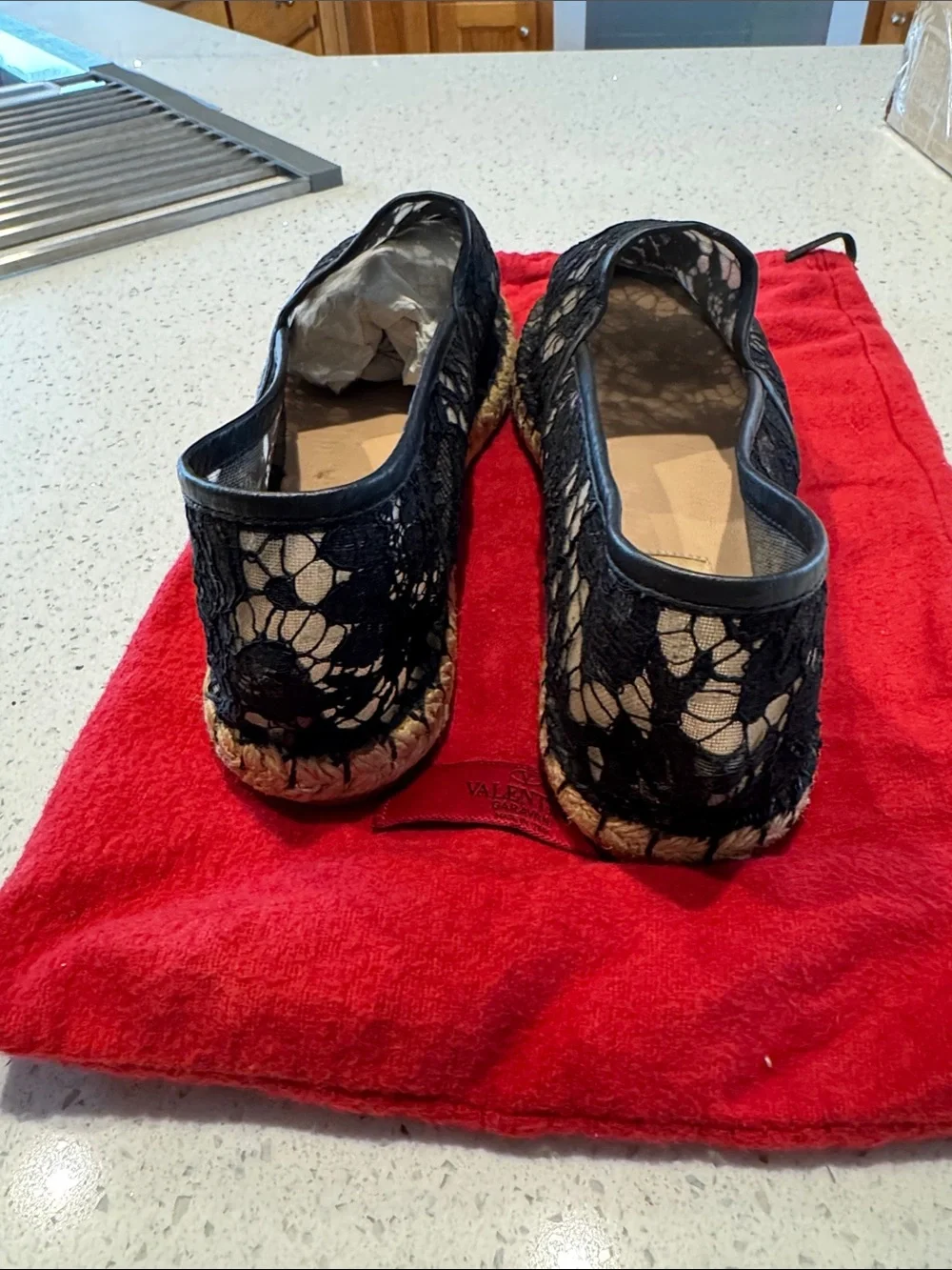 Valentino Black Lace Espadrille Slip-Ons